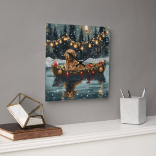 Golden Retriever Weihnachtsfestliche Reise Quadratische Wanduhr
