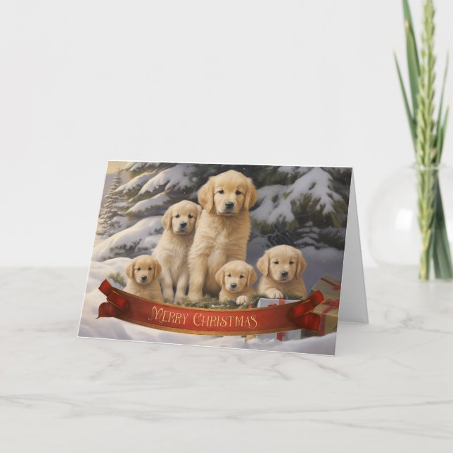 Golden Retriever Weihnachtsgrußkarte Dankeskarte (Vorderseite)
