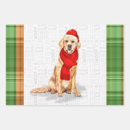 Golden Retriever Weihnachtshund Kariert Geschenkpapier Set