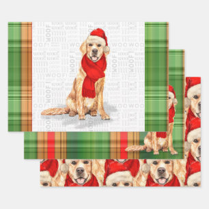 Golden Retriever Weihnachtshund Kariert Geschenkpapier Set