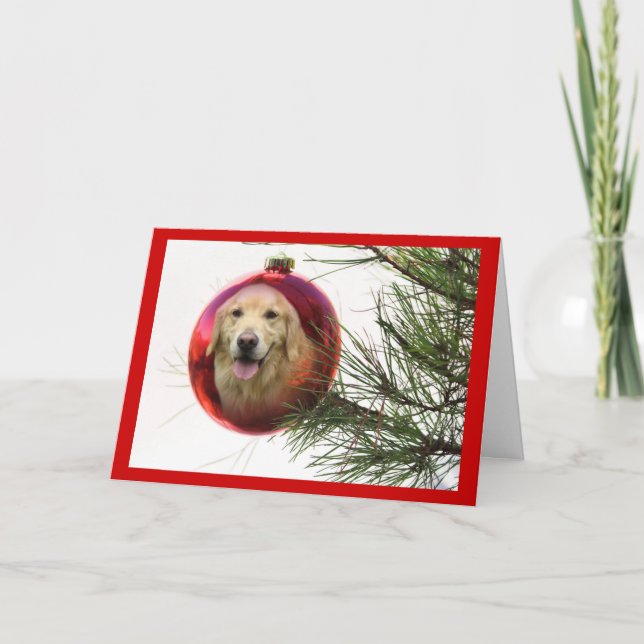 Golden Retriever Weihnachtskarte Ball Feiertagskarte (Vorderseite)