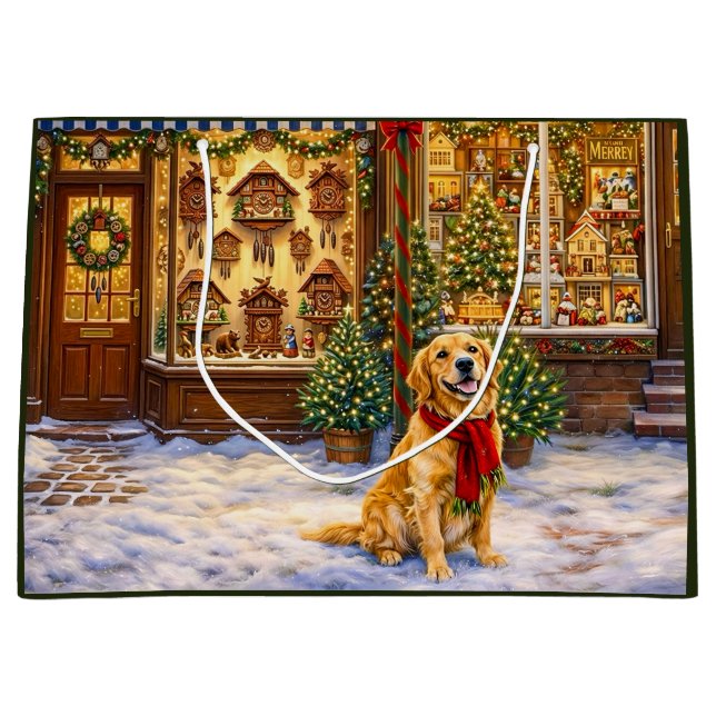 Golden Retriever Weihnachtskarte Große Geschenktüte (Vorderseite)