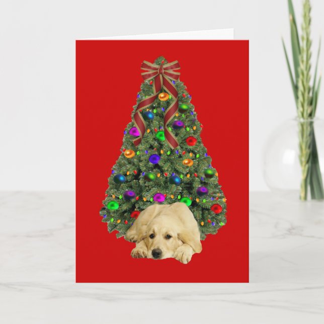 Golden Retriever Weihnachtskartenbaum Feiertagskarte (Vorderseite)