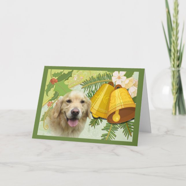 Golden Retriever Weihnachtskartenglocken Feiertagskarte (Vorderseite)