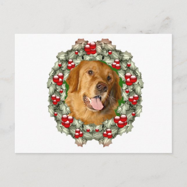 Golden Retriever Weihnachtskranz Feiertagspostkarte (Vorderseite)