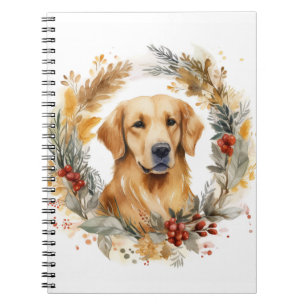 Golden Retriever Weihnachtskranz Festlicher Hund Notizblock