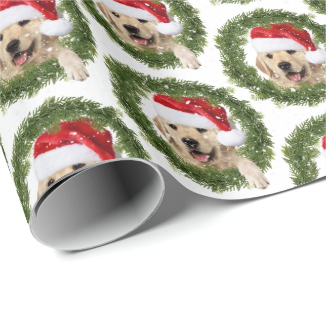 Golden Retriever Weihnachtskranz Geschenkpapier (Rolleneckpunkt)
