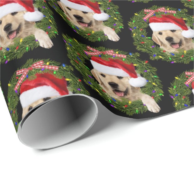 Golden Retriever Weihnachtskranz Geschenkpapier (Rolleneckpunkt)