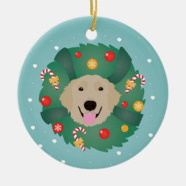 Golden Retriever Weihnachtskranz Keramik Ornament