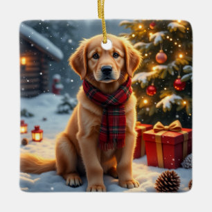 Golden Retriever Weihnachtskunst Keramikornament