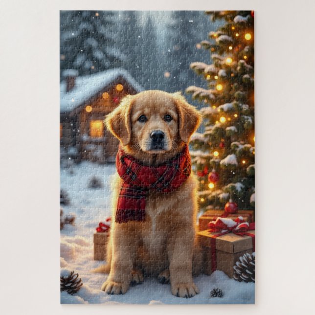 Golden Retriever Weihnachtskunst Puzzle (Vertikal)