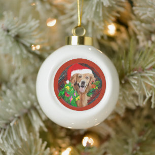 Golden Retriever Weihnachtslecker! Keramik Kugel-Ornament