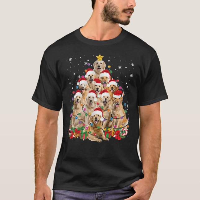 Golden Retriever Weihnachtsleuchten Baum T-Shirt (Vorderseite)