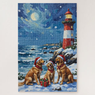 Golden Retriever Weihnachtsleuchtturm Urlaub Puzzle