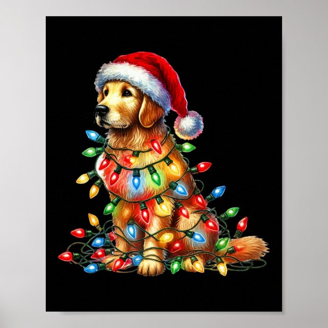 Golden Retriever Weihnachtslicht Weihnachtsmannmüt Poster (Vorne)