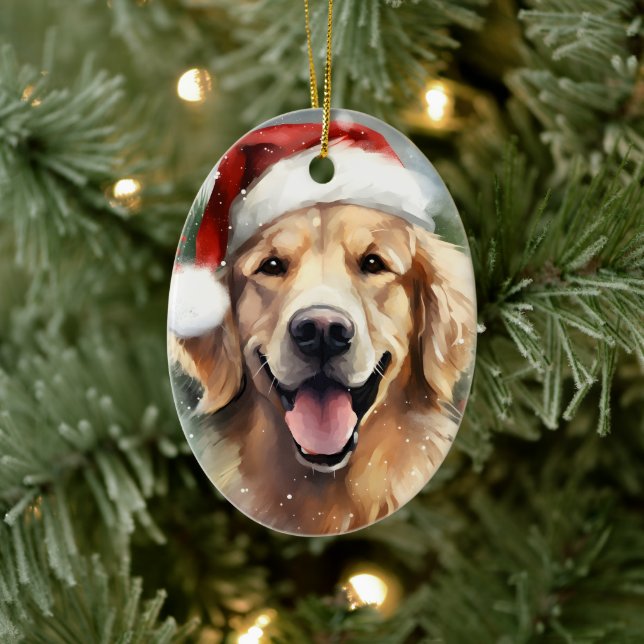 Golden Retriever Weihnachtsmalerei Keramik Ornament (Baum)
