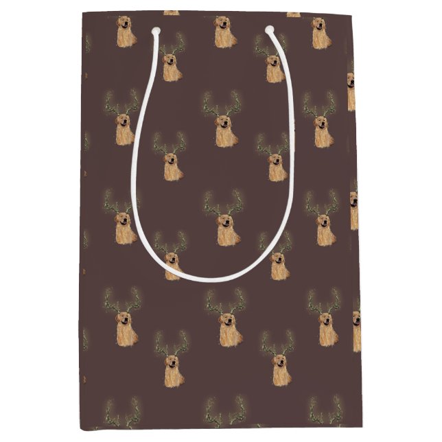 Golden Retriever Weihnachtsmann Antler Geschenktas Mittlere Geschenktüte (Vorderseite)