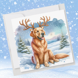 Golden Retriever Weihnachtsmann Rentier Antlers Feiertagskarte