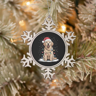 Golden Retriever Weihnachtsmann Weihnachtsbaum Lic Schneeflocken Zinn-Ornament
