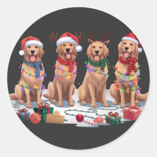 Golden Retriever Weihnachtsmannmütze Geweihten Wei Runder Aufkleber