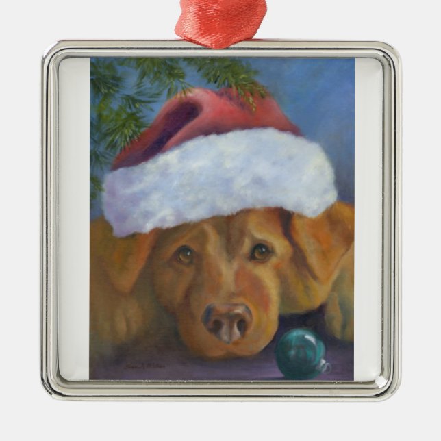 Golden Retriever Weihnachtsschelz Silbernes Ornament (Vorne)