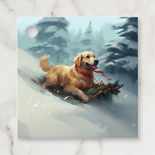 Golden Retriever Weihnachtsschnee Winter Geschenkanhänger (Vorderseite)