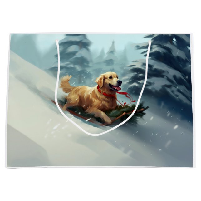 Golden Retriever Weihnachtsschnee Winter Große Geschenktüte (Vorderseite)
