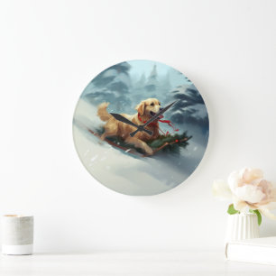 Golden Retriever Weihnachtsschnee Winter Große Wanduhr