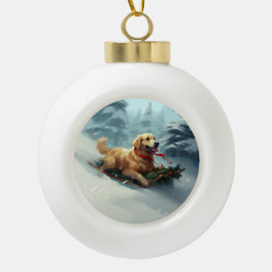 Golden Retriever Weihnachtsschnee Winter Keramik Kugel-Ornament