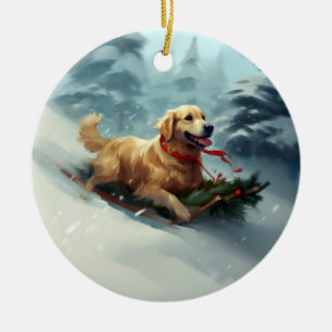 Golden Retriever Weihnachtsschnee Winter Keramik Ornament