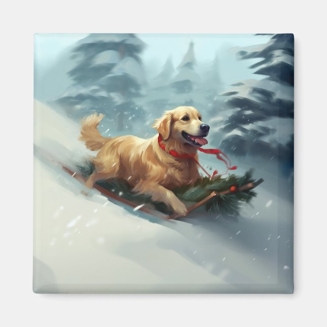Golden Retriever Weihnachtsschnee Winter Magnet (Vorne)
