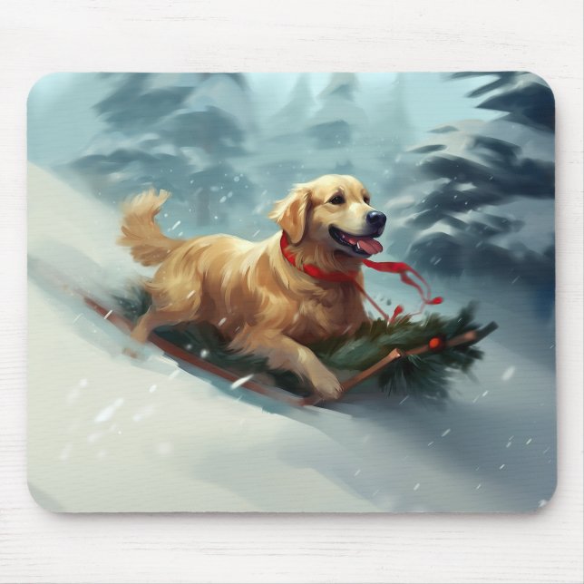 Golden Retriever Weihnachtsschnee Winter Mousepad (Vorne)
