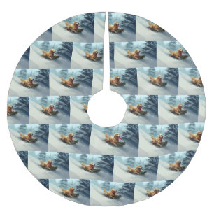 Golden Retriever Weihnachtsschnee Winter Polyester Weihnachtsbaumdecke