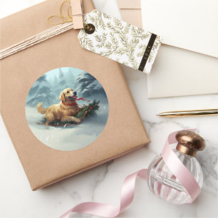 Golden Retriever Weihnachtsschnee Winter Runder Aufkleber