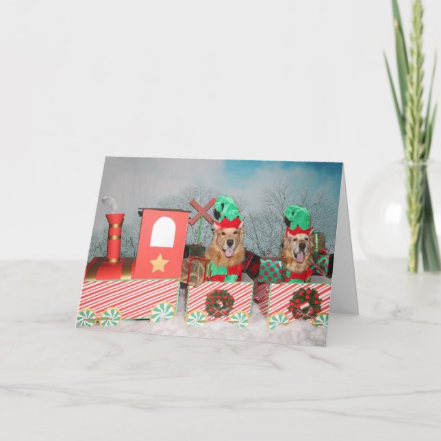 Golden retriever-Weihnachtszug Feiertagskarte (Vorderseite)