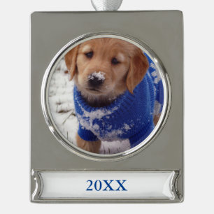 Golden retriever-Welpe Banner-Ornament Silber