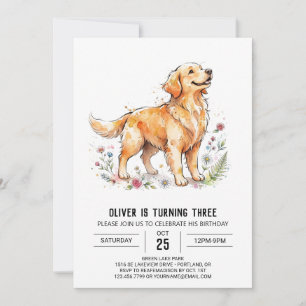Golden-Retriever-Welpe Geburtstag Einladung