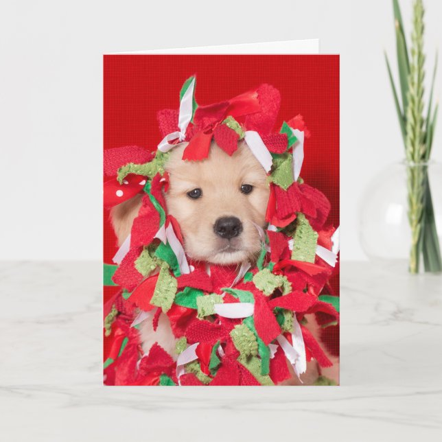Golden Retriever Welpe, geknackt in Garland Card Karte (Vorderseite)