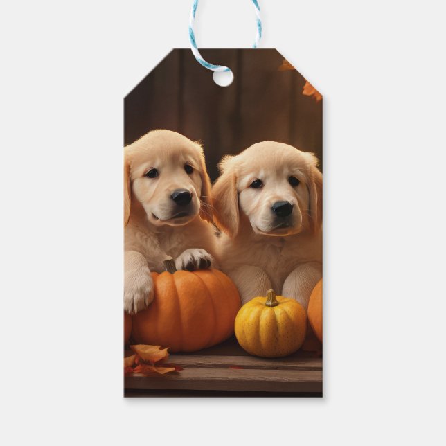 Golden Retriever Welpe Herbst Kürbis Geschenkanhänger (Vorderseite)