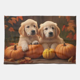 Golden Retriever Welpe Herbst Kürbis Geschirrtuch