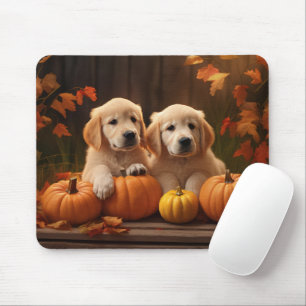 Golden Retriever Welpe Herbst Kürbis Mousepad