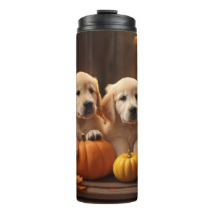 Golden Retriever Welpe Herbst Kürbis Thermosbecher