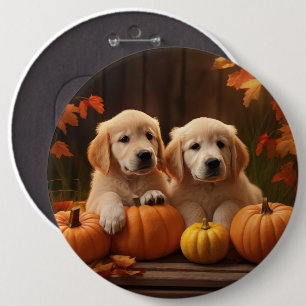 Golden Retriever Welpe Herbstfreude Kürbis Button