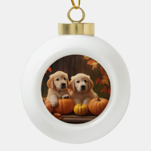Golden Retriever Welpe Herbstfreude Kürbis Keramik Kugel-Ornament