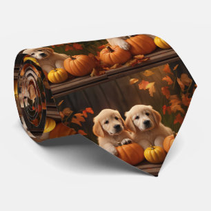 Golden Retriever Welpe Herbstfreude Kürbis  Krawatte