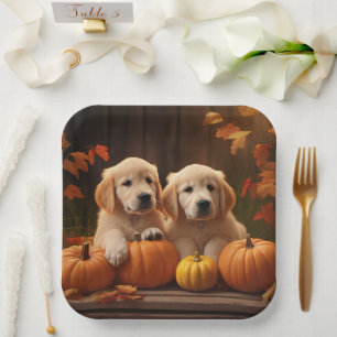 Golden Retriever Welpe Herbstfreude Kürbis Pappteller