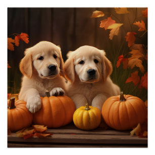 Golden Retriever Welpe Herbstfreude Kürbis  Poster