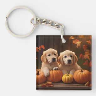 Golden Retriever Welpe Herbstfreude Kürbis Schlüsselanhänger