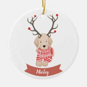 Golden Retriever Welpe Hirschgeweih Personalisiert Keramik Ornament