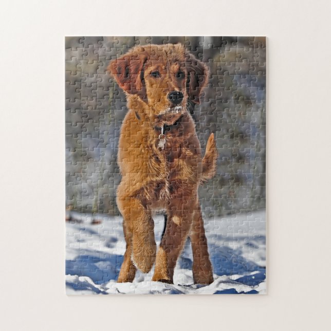 Golden Retriever Welpe Hund im Schnee Puzzle (Vertikal)